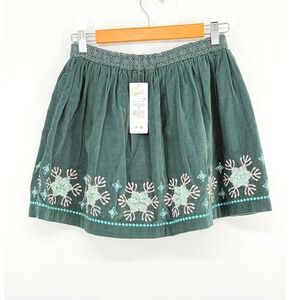 Peek Kids Girls Green Corduroy Embroidered Holiday Skirt Size 8 Winter Snowflake